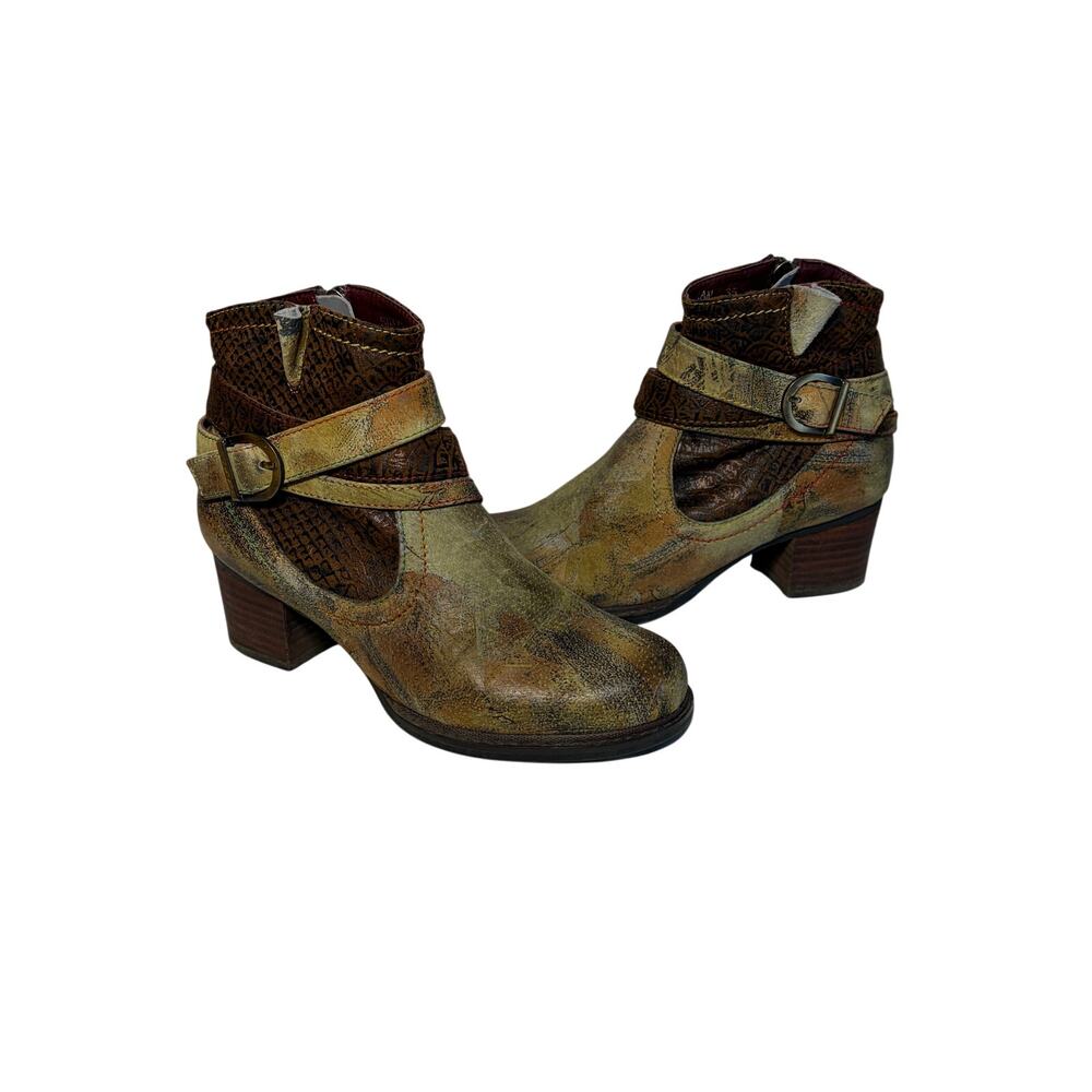 L'Artiste Spring Step Booties Shazzam Artsy Boho Colorful Ankle Zip Boots 35/5
